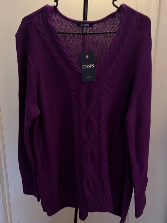 Chaps Sweaters - Chaps Women's V-Neck Cable Knit Purple Pullover Sweater  W 3X NWT